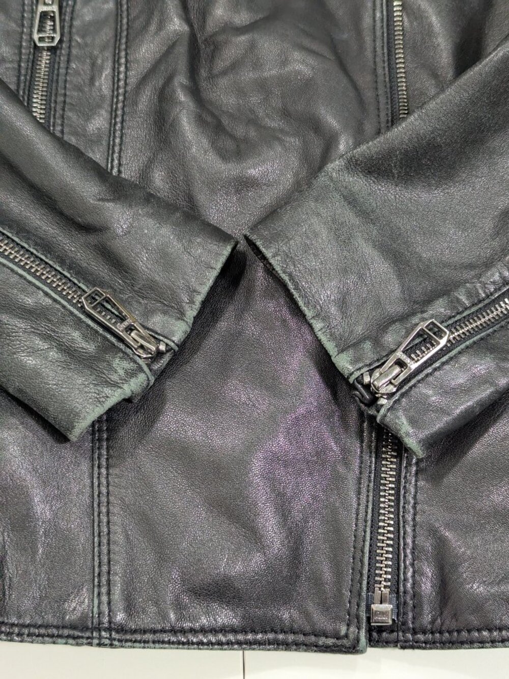 Joop! Women's Black Leather Jacket Biker style - Picture 5 of 15
